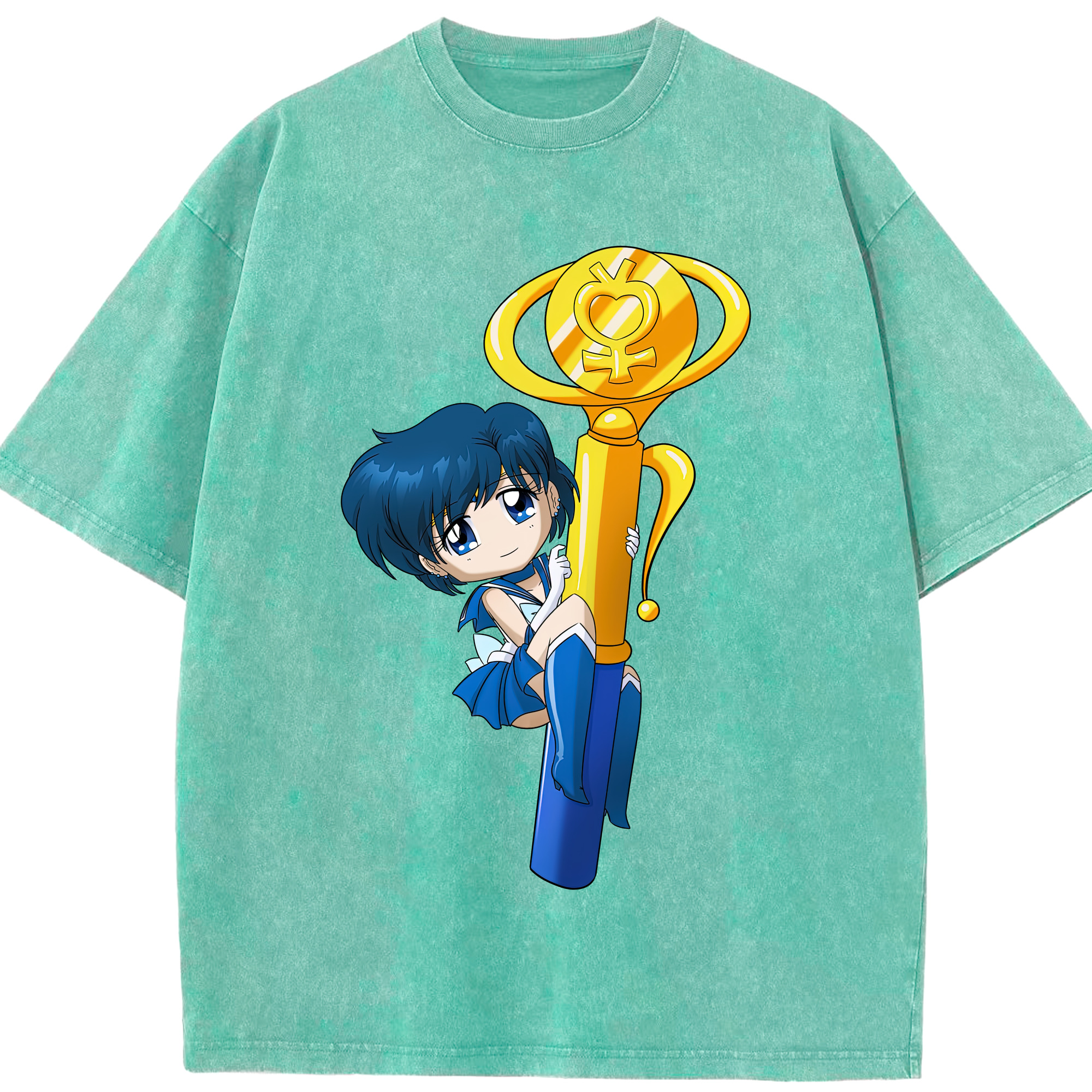 （画像用） 美少女戦士セーラームーン 水野 亜美 みずの あみ Sailor Moon Mizuno Ami 綿100% ヴィンテージ風 半袖Tシャツ（フロントプリント）